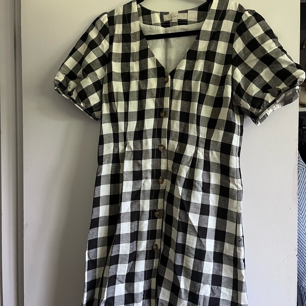 LOFT Black and White Checkered Dress